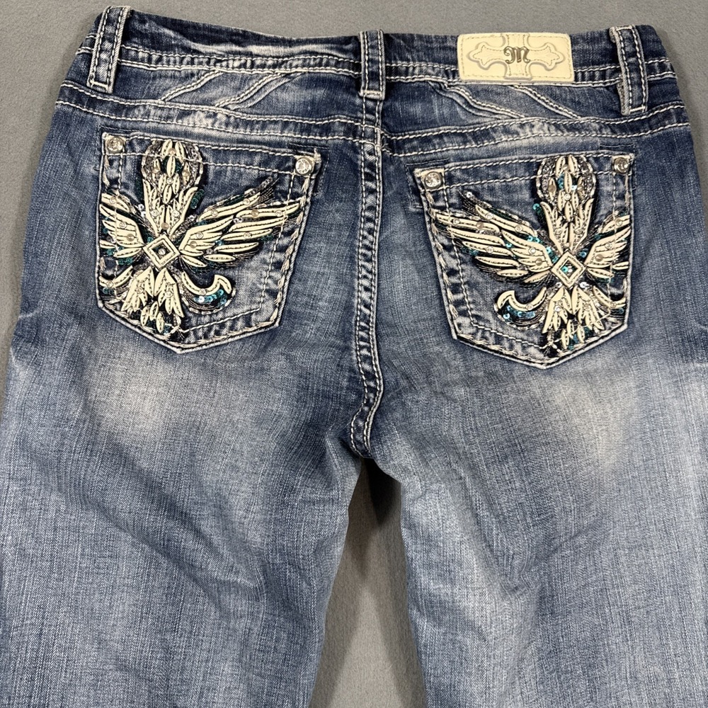 womens miss me EASY SKINNY  jeans  WOMNES 30 TRIBAL CROSS ANGEL WINGS WHISKERING